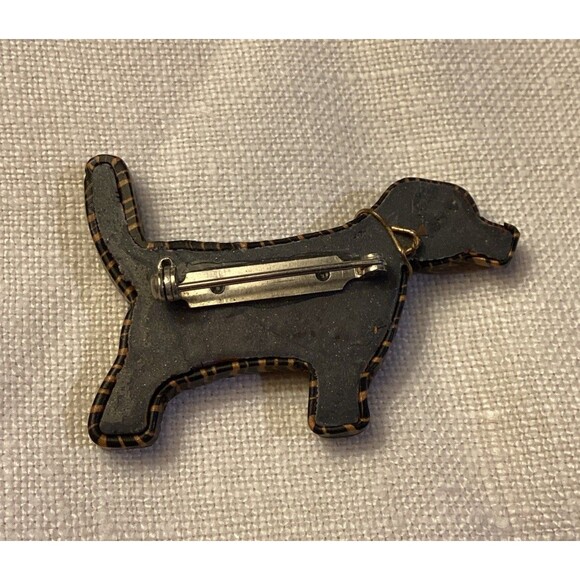 Folk Art Handmade Wooden Looking Dog Broach Pin Arts & Crafts Style Fancy Collar - Picture 6 of 11